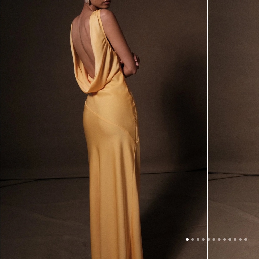 NWT Meshki Nadia Maxi Satin Dress with back cowl in lemon color Silk Dresss